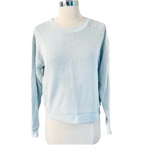 NWT Wildfox Jewel Bailey Embellished Shoulder Knit Sweater Lt Blue, Feminine XS,